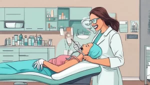 Dentista atendendo um paciente com muita alegria
